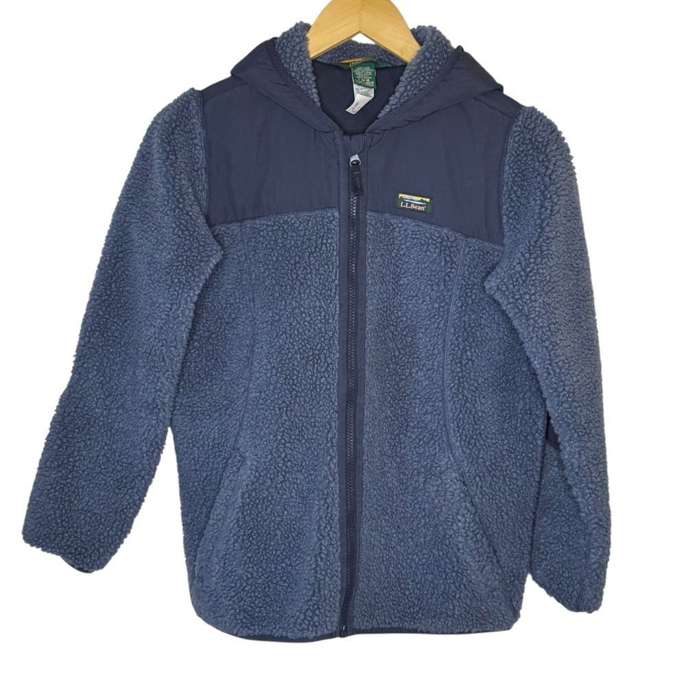 L.L. Bean Kids' Sherpa Fleece Hooded Jacket Navy Blue Large Size 14-16